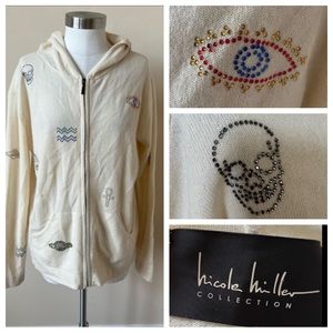 Nicole Miller Cream Cardigan with Unique Embellishments